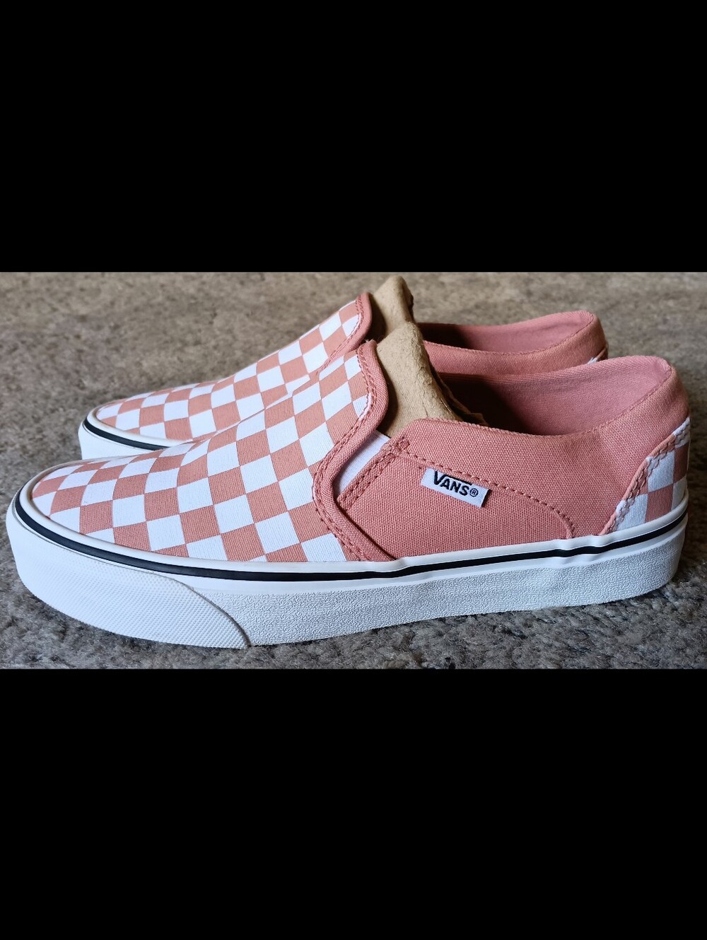 🖤 Vans Asher Checkerboard Canvas Slip on Sneakers Shoes Womens 7.5 Pink Peach - Picture 2 of 12